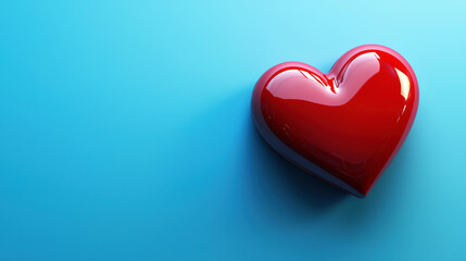Fototapeta premium Glowing Red Heart on Bright Blue Background Symbolizing Love and Affection