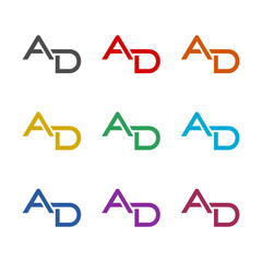 Creative letter AD logo icon isolated on white background. Set icons colorful