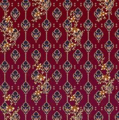 INDIAN FLORAL BLOCK PRINT WITH BORDER SEAMLESS PATTERN VECTOR ILLUSTRATION