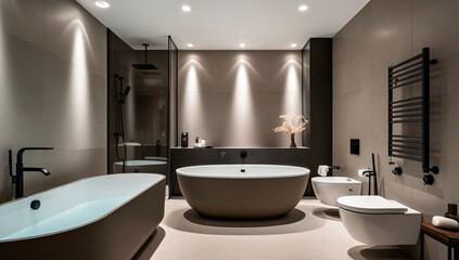 Greige Large bathroom model, Minimalist style