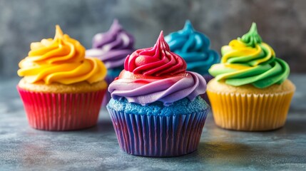 Sweet Delights: Vibrant Primary Color Cupcakes with Marbled Frosting