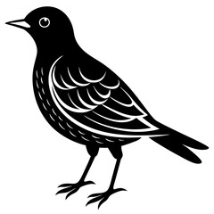 Black crow perched on a branch in a simple vector illustration with nature and wildlife elements
