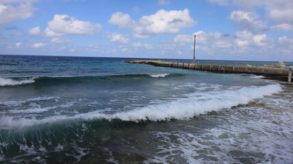 The view of the Caribbean Sea from Cayman Brac sister island of Grand Cayman, Cayman Islands