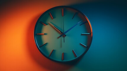 Realistic Clock with Blue and Green Colors Showing 12 O'Clock