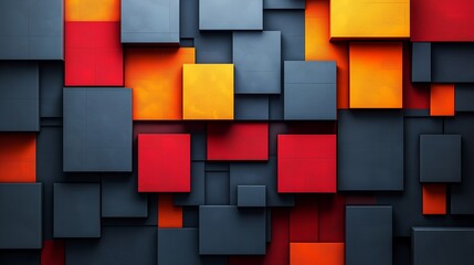 Abstract background with red, orange, and blue squares.