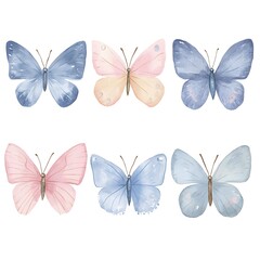 Cute watercolor butterflies in soft colors for nursery wall art.