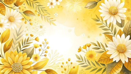 Yellow and White Floral Watercolor Background.