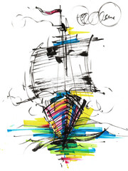Ship at sea. A boat in the ocean. Sailing ship. Seascape
