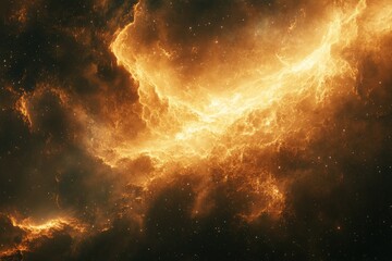 Naklejka premium Golden Nebula with Scattered Stars in Deep Space