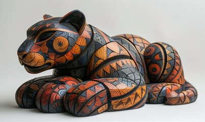Intricate Wooden Jaguar Alebrije Sculpture with Traditional Mexican Patterns