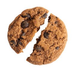 broken chocolate chip cookie isolated
