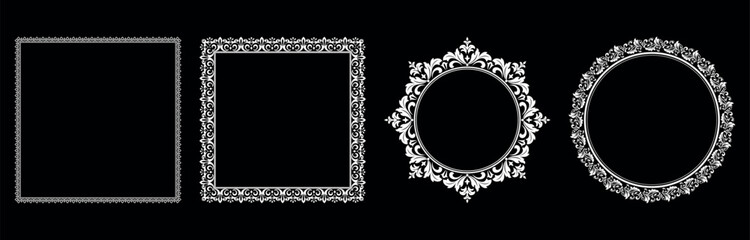 Set of decorative frames Elegant vector element for design in Eastern style, place for text. Floral black and white borders. Lace illustration for invitations and greeting cards.