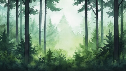 Obraz premium A serene forest scene with mist and dense trees, creating a peaceful and calming atmosphere ideal for nature lovers.