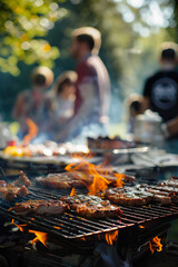 Fototapeta premium Summer BBQ Party with Friends in a Lush Outdoor Setting