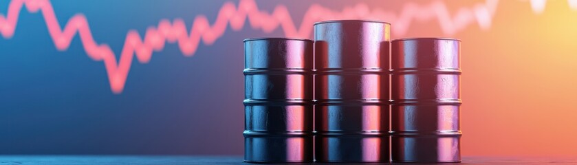 A visual representation of oil barrels against a backdrop of fluctuating market trends, highlighting economic factors in energy.