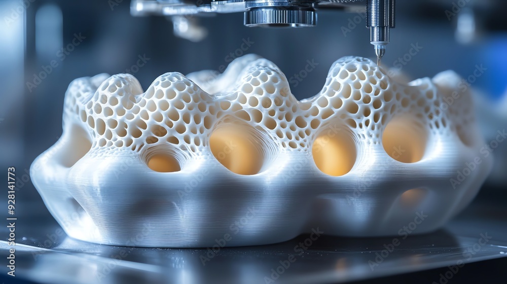 Aufkleber 3D printed object close up, abstract design with intricate details, white plastic.