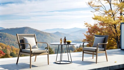 Relaxing outdoor patio with mountain views.