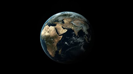Fototapeta premium A detailed, realistic image of Earth with clouds and continents, set against a black background.