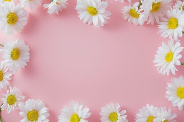 Obraz premium White Daisies Arranged in a Frame on Pink Background