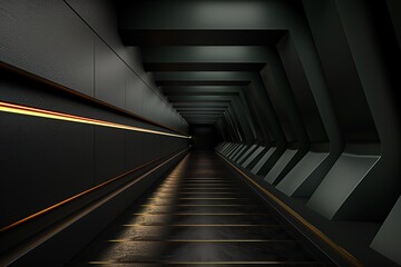 Obraz premium Dark corridor with gold accents, futuristic design.