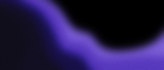 Abstract background with purple-lilac gradient shape on black background, grainy texture, grunge noise, banner design for web site