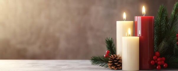 Traditional Christmas candles in a church setting, religious ambiance, 3D illustration