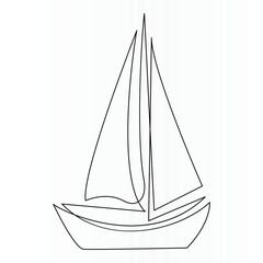 Single line continuous drawing of sailboat or yacht one line drawing outline vector art illustration	