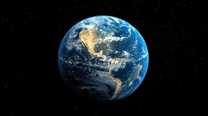 Obraz premium Earth with North and South America visible in space with a starry background.