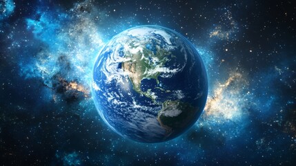 Fototapeta premium Earth in space with stars and nebula.