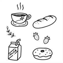 Handdrawn line art Breakfast elements