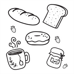 Handdrawn line art Breakfast elements
