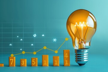 A creative illustration of a light bulb representing innovation and growth in business metrics with a blue background.