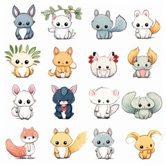 Obraz premium Adorable cartoon animal characters with big eyes and fluffy tails.