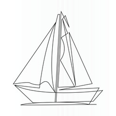 Single line continuous drawing of sailboat or yacht one line drawing outline vector art illustration	