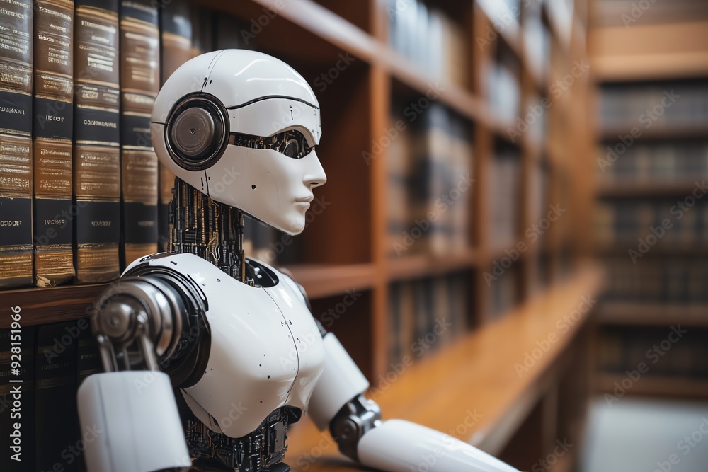 Aufkleber ai robot in a library.
