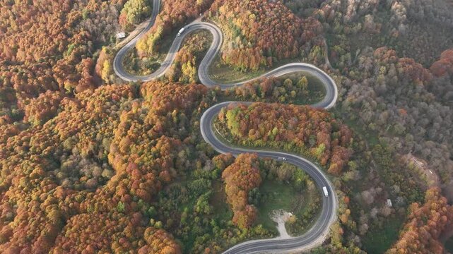 Autumn Season in the İnegol-Domanic Winding Road Drone Video, İnegol Bursa, Turkiye (Turkey)