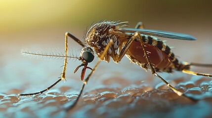 Fototapeta premium Close-up of a Mosquito on a Surface with a Blurred Background