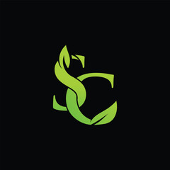 creative logo SC with green leaft.vector