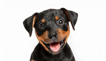 Obraz premium 笑顔のマンチェスター・テリアの子犬のポートレート（Portrait of a smiling Manchester Terrier puppy on white background） 