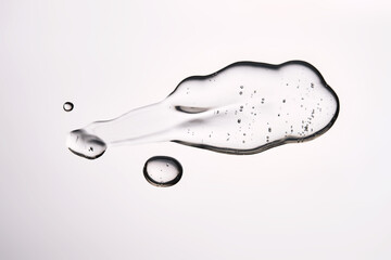 A smear of cosmetic gel close-up on a gray background. Appetizing texture with bubbles.
