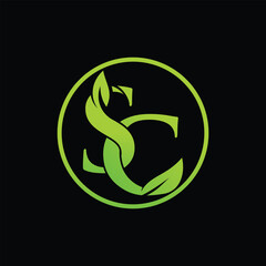 creative logo SC with green leaft.vector