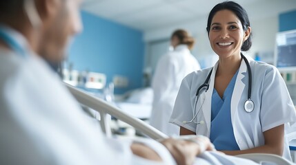 Healthcare professional providing post-operative care to a patient in a hospital setting, illustrating continuous and attentive care