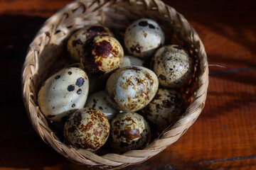 Quail eggs in a basket, Quail eggs are rich in high quality protein which is important for the...