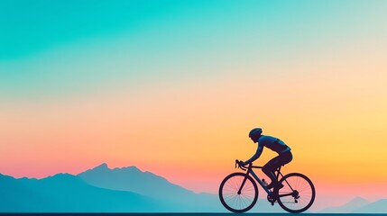 Obraz premium A cyclist rides against a stunning sunset, showcasing adventure and freedom in a picturesque scenery.