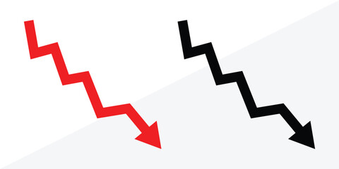 Business share market downfall red arrow. Businessman stick figure character downfall by dollar coin and decrease arrow chart. Business failure, investment loss or market crash crisis in eps 10.