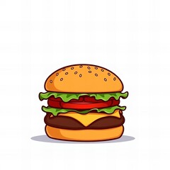 a cartoon hamburger with cheese and lettuce on a white background.