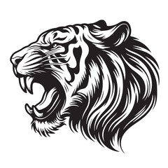 Line art of tiger roaring side view vector