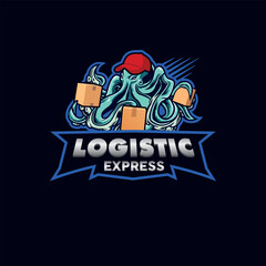 Illustration logistics or express or delivery octopus retro logo