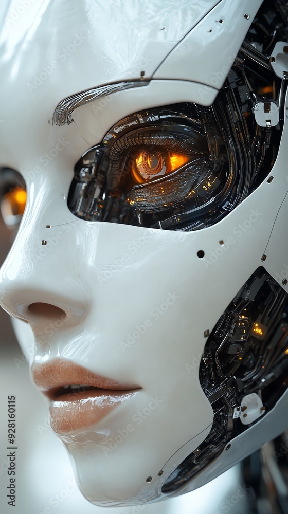 Poster close-up of a robotic face with glowing eye.