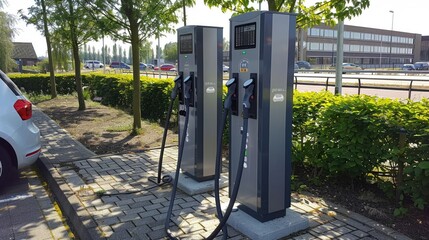 Electric vehicle charging station in use